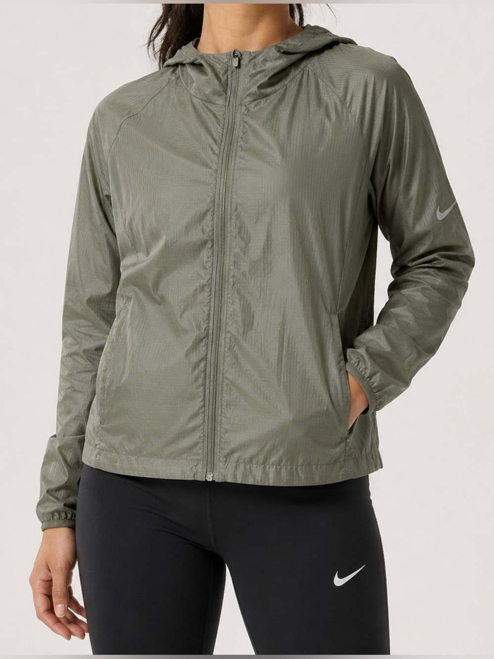 Nike Olive Green Hooded Windbreaker Jacket - Women's